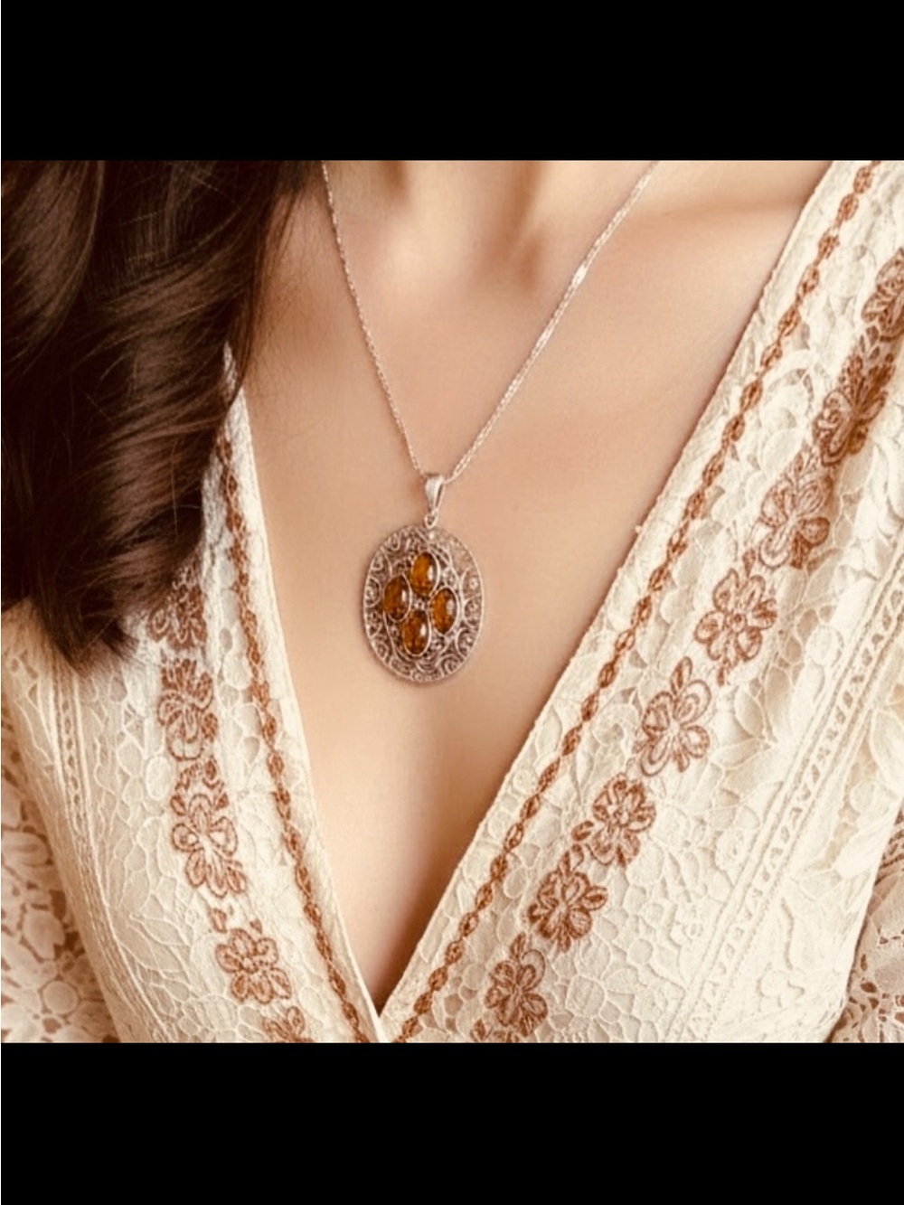 Vintage Set Italian Livior Sterling Silver 925 Necklace & Baltic Amber Pendant